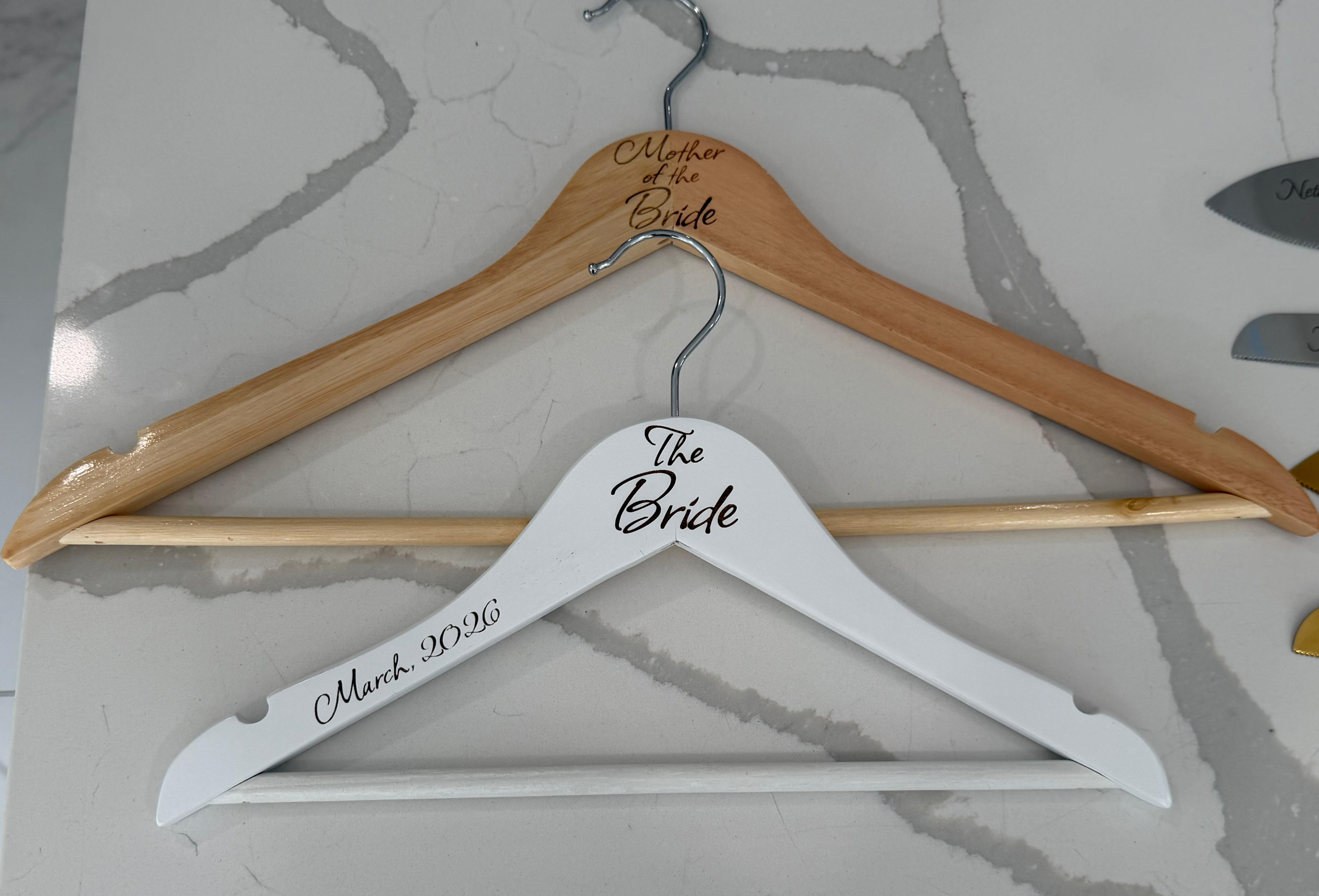 Custom engraved wedding hangers — Mother of the Bride & The Bride